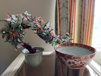 11 Inch Asian Bowl And Glass Bonsai Tree - 2Den4