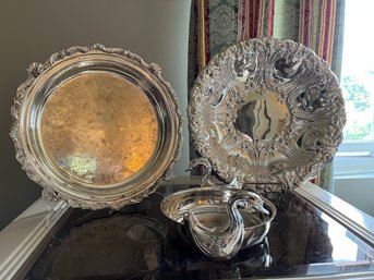 3 Piece Silver Plate Lot Includes Ornate Gorham 12 Inch Bowl - 2Den23
