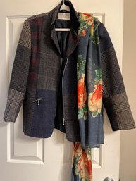 Patchwork Style Blazer With Scarf - BB14