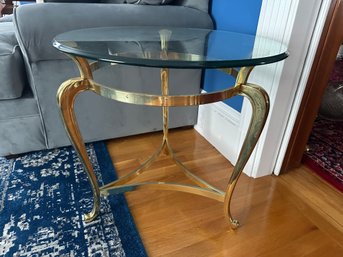 PAIR Of Simple And Elegant Heavy Brass And Glass Side Tables