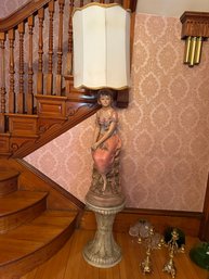 Fabulous Vintage Very Tall Pretty Girl Lamp On Pedestal - F