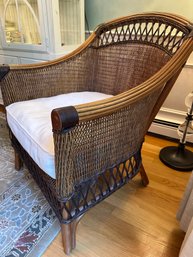 Pretty Brown Wicker Accent Chair With Cream Cushion - D2