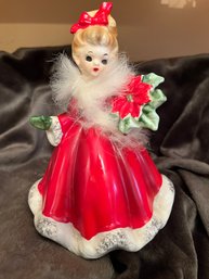 Vintage Japan NAPCO Josef Original, Lady Holding Poinsettia -p