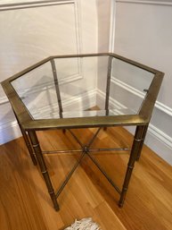 Vintage Brass & Glass Faux Bamboo Legged Octagon Accent Table - D6