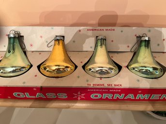 4 Vintage Glass Bell Ornaments -p17