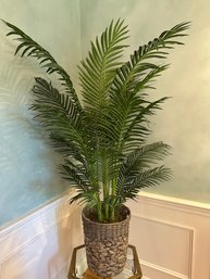 Tall Faux Bamboo Plant In Wicker Basket - D7
