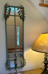 Green Metal Candle Holding Filagree Mirror - F6