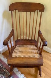 Antique Classic Windsor Style Rocking Chair With Cane Seat And Spindle Back - LV3