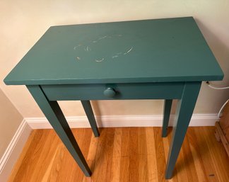 Green Wooden Table With Faux Drawer - LV5