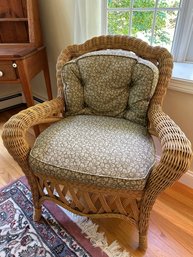 Wicker Accent Chair With Sage Patterned Cushions - LV6