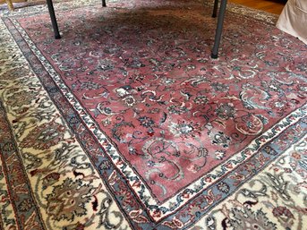 Large Wool Rug Likely Persian/Oriental In Floral Pattern W/ Detailed Borders Pinky Mauve, Beige & Blues - LV8