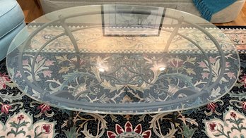 Black Metal Frame Glass Top Oval Coffee Table - FR1