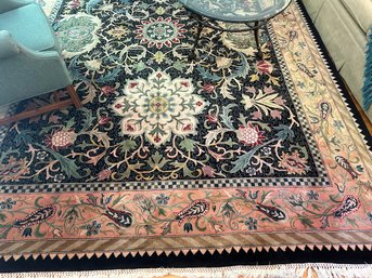 Vintage Oriental Area Rug With Floral Botanical Design Indo-mahal Or Persian With Black Background - FR8