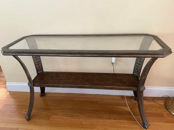 Deep Gunmetal Colored Accent Table With Glass Top - FR10