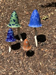 4 Ceramic Brightly Colored Garden Mushrooms - O6