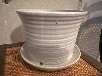 Signed & Handmade Pottery Pot With Attached Drainage Dish - G8