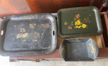 3 Antique Toleware Trays