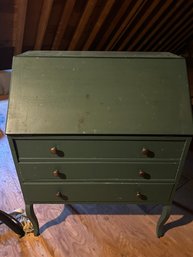 Antique Green Secretary Desk With Ample Storage
