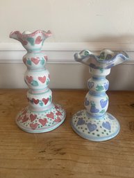 Vermont Susan Leader Pottery (2)candlestick Holders