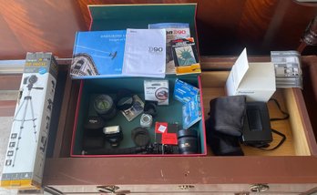 Nikon Lens And Flash, Tamron Lens, Polaroid Instant, And Various Other Item
