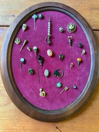 Antique Collection Of Stick, Hat And Lapel Pins On 11 X 9 Frame - J9