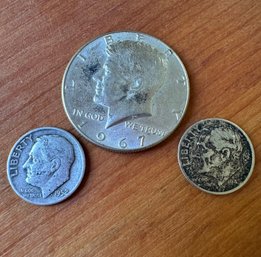 1943 & 1952 Liberty Dimes Plus 1967 Liberty Fifty Cent Coin - J14
