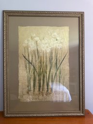 Large Floral Framed White Flower Print - A1