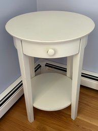Cream Round Accent Table With Drawer And Shelf Under - A7