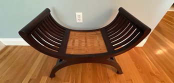 Vintage Wooden Cane Seat Bench - D2