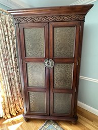 Tall Armoire With Lovely Tin Door Inlays, Loads Of Storage, On Swirled Ball Feet - D3
