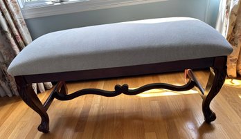 Cream Upholstered Bench With Carved Legs - D4