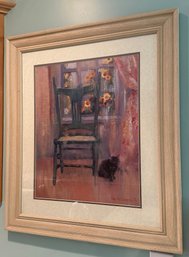Brightly Colored Chair & Cat Framed Print - K Wall