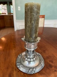 Striking Acanthus Leaf Solid Heavy Candle Stick Holder With Olive Green Candle - K3