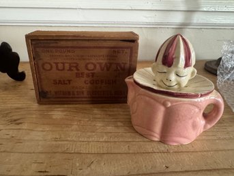 Vintage  Salt Codfish Box &  Clown Juicer. Nice Condition