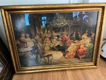 Wood Framed Victorian Gathering Print Under Glass - D12
