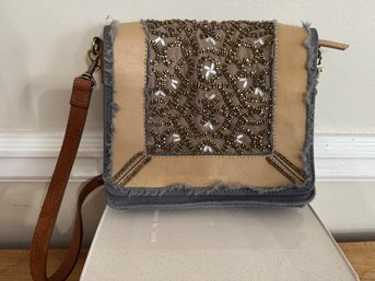 ANTHROPOLOGIE 'Miss Albright'  Canvas/leather/beaded Cross Body FABULOUS