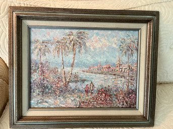 Signed Framed Oil Painting Island Scene - L03