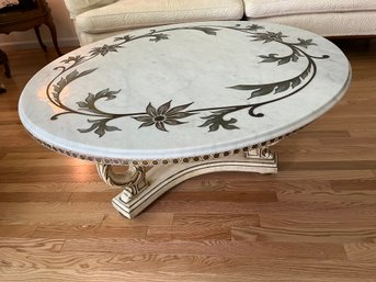 Beautiful Heavy Vintage Italian Marble Inlaid Coffee Table - L08