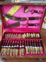Vintage S.Samran Thailand Co . Dessert Flatware Set W/rosewood Handles