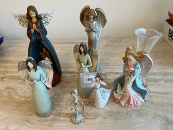 Lot Of 7 Angels - Includes Music Box Nativity Angel - D19
