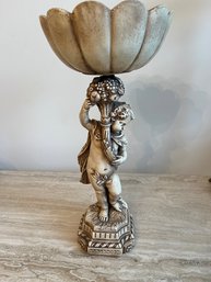 Sweet Creme Colored Tall Cherub Pedestal Dish - D24