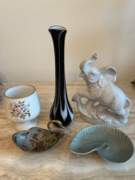 5 Pc Lot Includes Small Lefton Vase And Mariposa Shell Dish - D25