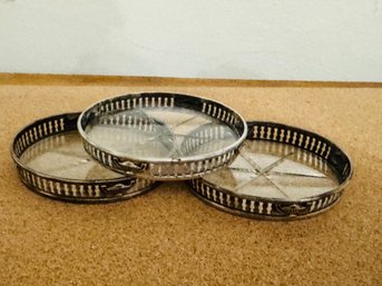 Vintage Sterling Silver Crystal Coasters Set Of 3