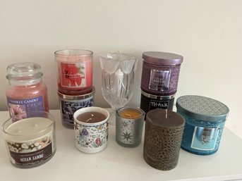 Assorted Scented And Unscented Candles Lot Of 10 Plus One Hurricane Candle Holder  - C14