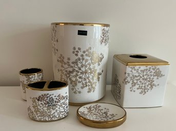 Laura Ashley Gold And White 5 Pc Bath Accessories .. Never Used - C16