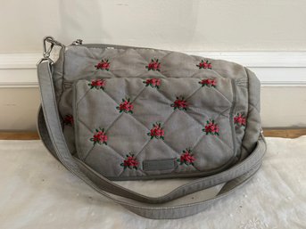 Vera Bradley Carson Hobo Crossbody Bag . Grey Quilted W/pink Floral ..read Below