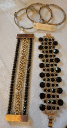 New Ann Taylor Gold Tone Bangles And Two Gold And Black Chunky Bracelets..2