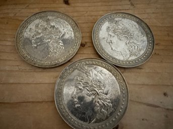 Vintage Walter Mehr Creations Silvertone Libery Coin Paperweights 1950's 3 1/2'