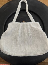 Vintage White Beaded Evening Bag Made In Belgium Very Nice Condition