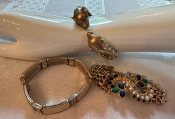 Ann Taylor Panther Bracelet And Two Gold Jeweled Bracelets..15